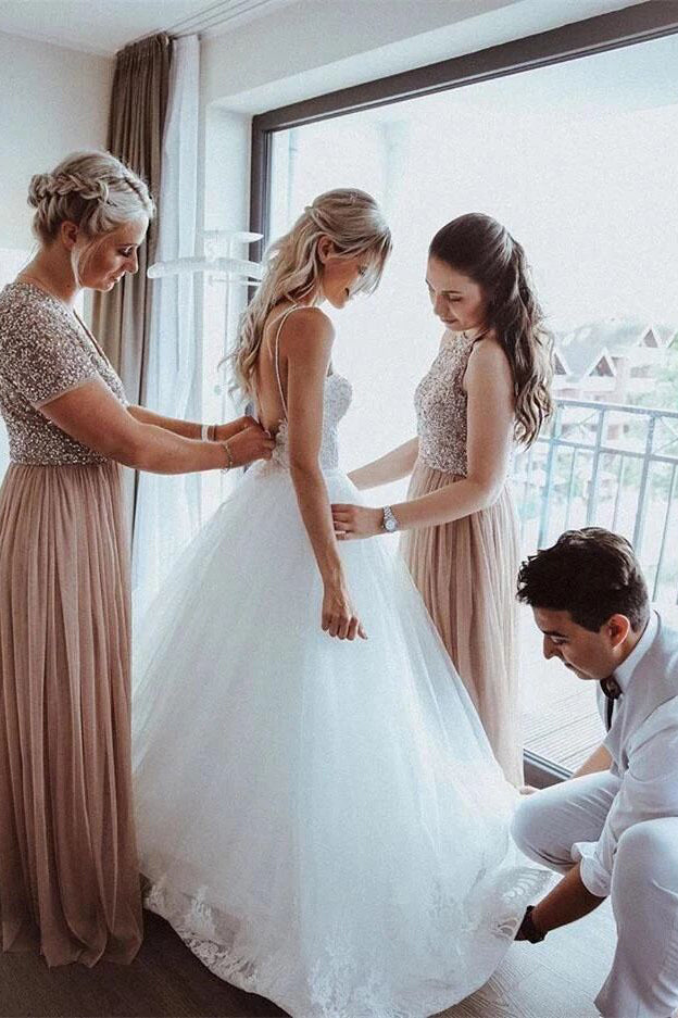tulle a line beach bridal gown spaghetti straps backless wedding dress