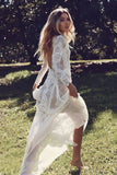 ivory long sleeves sheath backless beach lace wedding dress