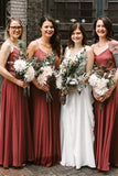 Simple Spaghetti Straps V-neck Chiffon Long Bridesmaid Dresses PB43