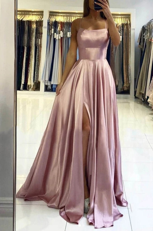 spaghetti straps simple long prom dress backless long evening dress