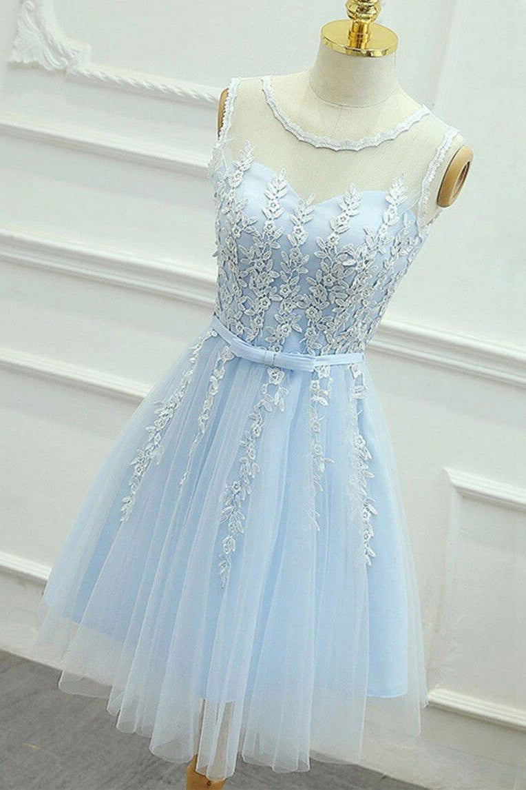 a line keyhole lace up back tulle homecoming dress with appliques