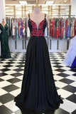 backless long prom dress with red appliques black long evening gown