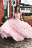 pink two piece prom dress with appliques elegant lace tulle formal dress