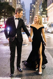 Black Off the Shoulder Mermaid Long Prom Party Dress With Split MP1184