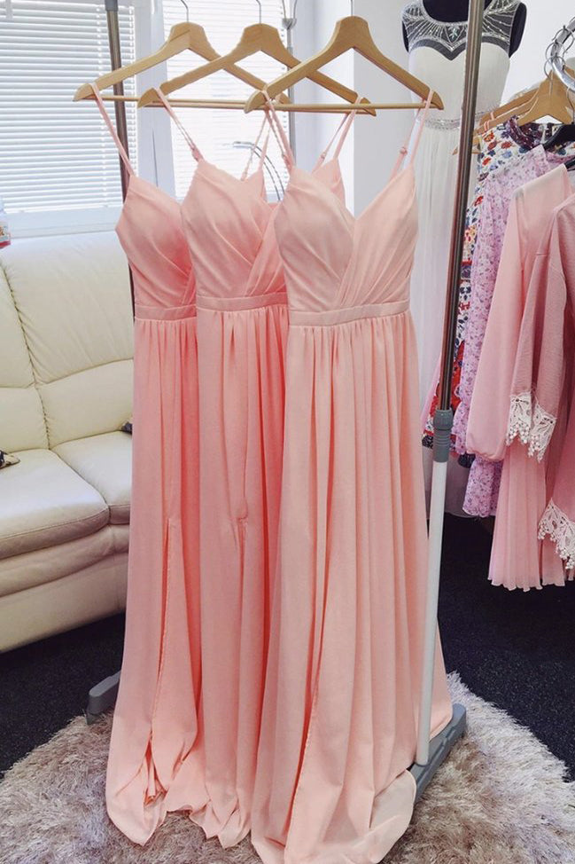 pink chiffon long bridesmaid dresses simple wedding party dress