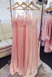 pink chiffon long bridesmaid dresses simple wedding party dress