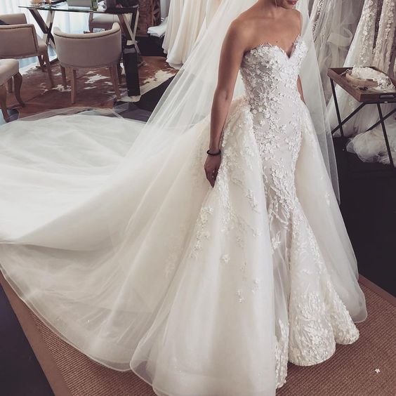 2 in 1 sweetheart mermaid wedding dress with detachable train