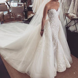 2 in 1 sweetheart mermaid wedding dress with detachable train