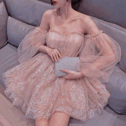 Sparkly puff sleeves short prom dress, off shoulder short homecoming dress mg182