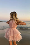 pretty pink strapless homecoming dress with layers a line party dress