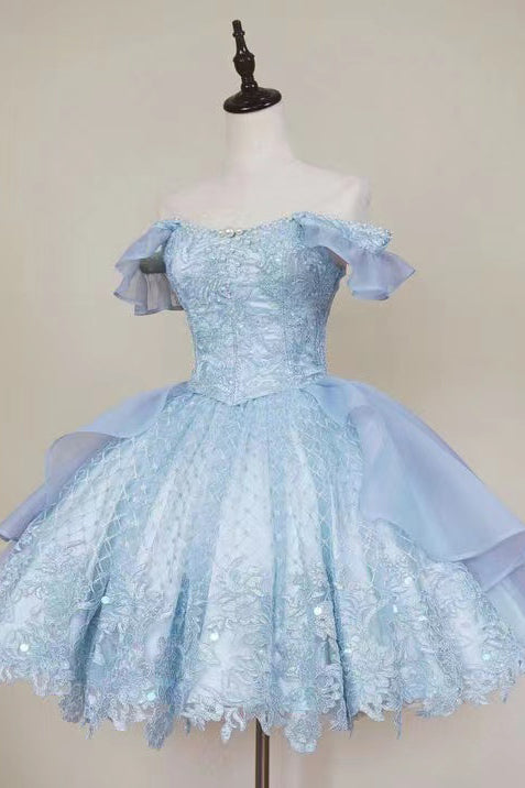 princess blue lace applique short homecoming dress vintage classic lolita jumper dress