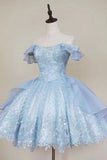 Princess Blue Lace Applique Short Homecoming Dress Vintage Classic Lolita Jumper Dress GM551