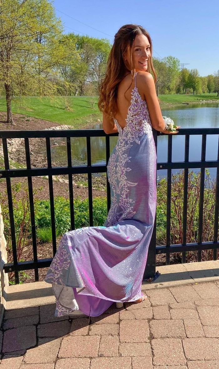 glitter mermaid spaghetti straps prom dress lace slit evening gowns