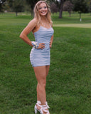tight short homecoming dresses with beads lace up bodycon party dress