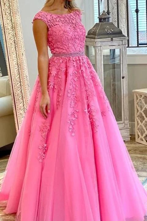 Long prom dresses with applique and beading light plum graduation dress mg171