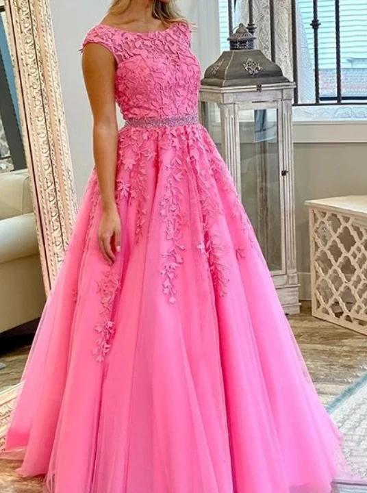 Long prom dresses with applique and beading light plum graduation dress mg171