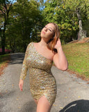 mint green sequins one shoulder long sleeve party dress sparkly graduation dresses