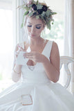 stunning a line v neck pleated simple satin wedding bridal dress