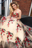 Sweetheart Embroidered Appliques Sleeveless Long Prom Dress MP1158