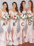 sparkly mermaid pearl pink sequined long bridesmaid dresses with ruffles