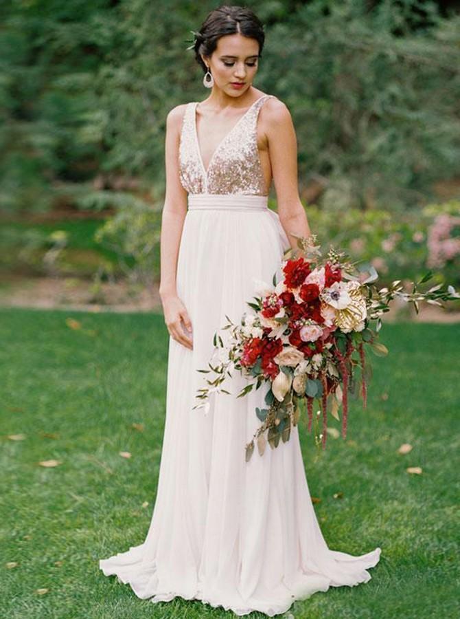 a line sequins bodice backless bridesmaid dress with bowknot