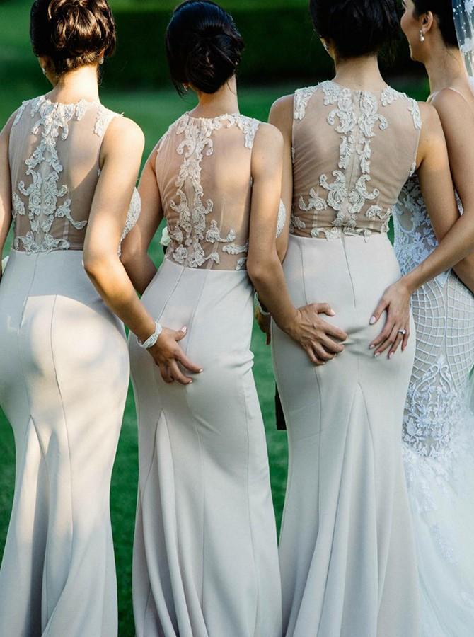 mermaid trumpet jewel bridesmaid dresses with appliques