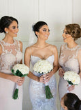 mermaid trumpet jewel bridesmaid dresses with appliques
