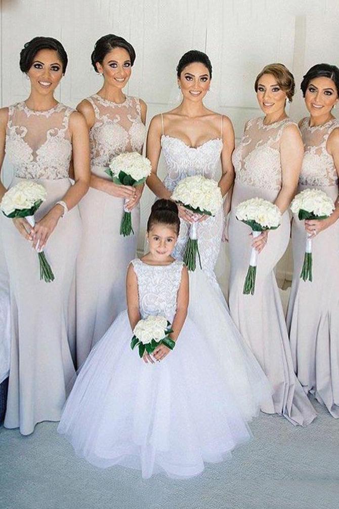 mermaid trumpet jewel bridesmaid dresses with appliques