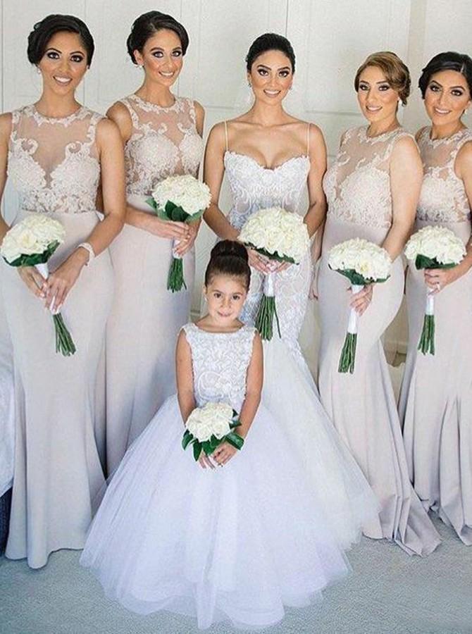 mermaid trumpet jewel bridesmaid dresses with appliques