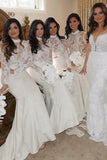 long sleeves high neck lace mermaid bridesmaid dresses