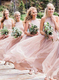 flowy chiffon bridesmaid dresses a line jewel blush pink with sequins