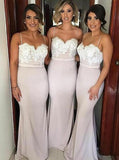 mermaid spaghetti straps bridesmaid dresses with lace appliques