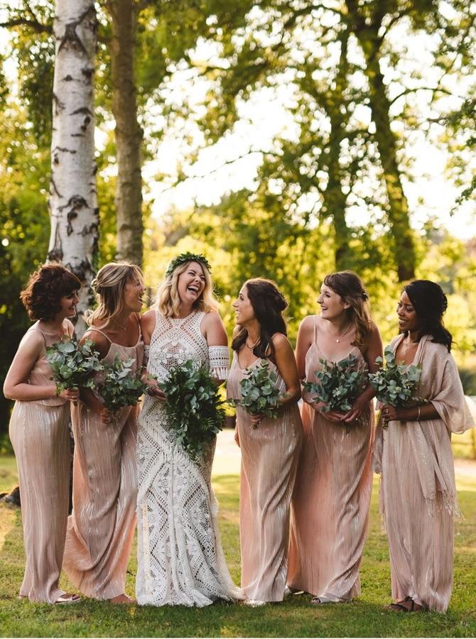 Spaghetti Straps Pink Sheath Bridesmaid Dresses With Sequins PB08