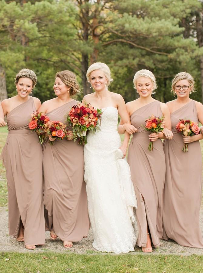Sheath One-Shoulder Simple Long Bridesmaid Dress with Split PB09