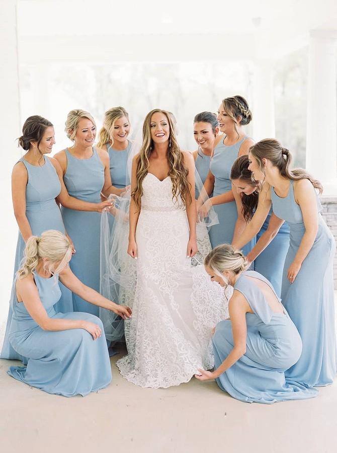 Round Neck Light Blue Sheath Sleeveless Bridesmaid Dresses PB35