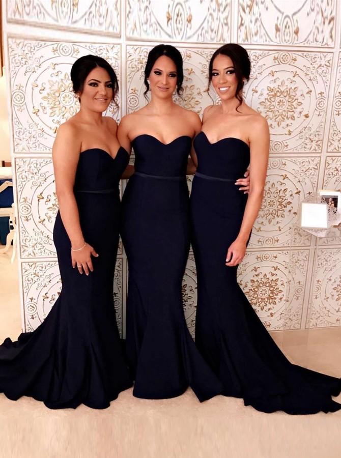 Sweetheart Mermaid Sleeveless Navy Blue Bridesmaid Dresses PB33