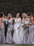 Mermaid Strapless Light Grey Bridesmaid Dresses with Ruffles PB27