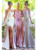 Simple Spaghetti Straps Sweetheart Mermaid Bridesmaid Dresses with Split PB20