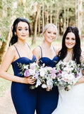 Mermaid Spaghetti Straps Navy Blue Bridesmaid Dresses PB13