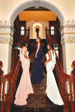 Spaghetti Straps Mermaid Prom Dress Sequins Bridesmaid Dresses With Cowl PB72