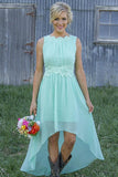 Bateau Asymmetry Mint/Peach Chiffon Bridesmaid Dresses with Appliques PB57