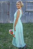 Bateau Asymmetry Mint/Peach Chiffon Bridesmaid Dresses with Appliques PB57