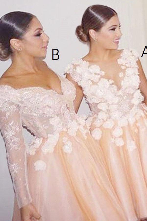 A-line Knee-Length Short Bridesmaid Dresses with Lace Appliques PB56
