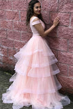 Princess Sweet 16 Dress With Layered, Two Piece V-neck Tulle Pink Prom Dress MP753