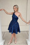 hot pink one shoulder a line short homecoming dresses sequins party dress