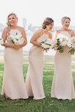 Simple Square Sheath Pearl Pink Bridesmaid Dresses with Lace PB52