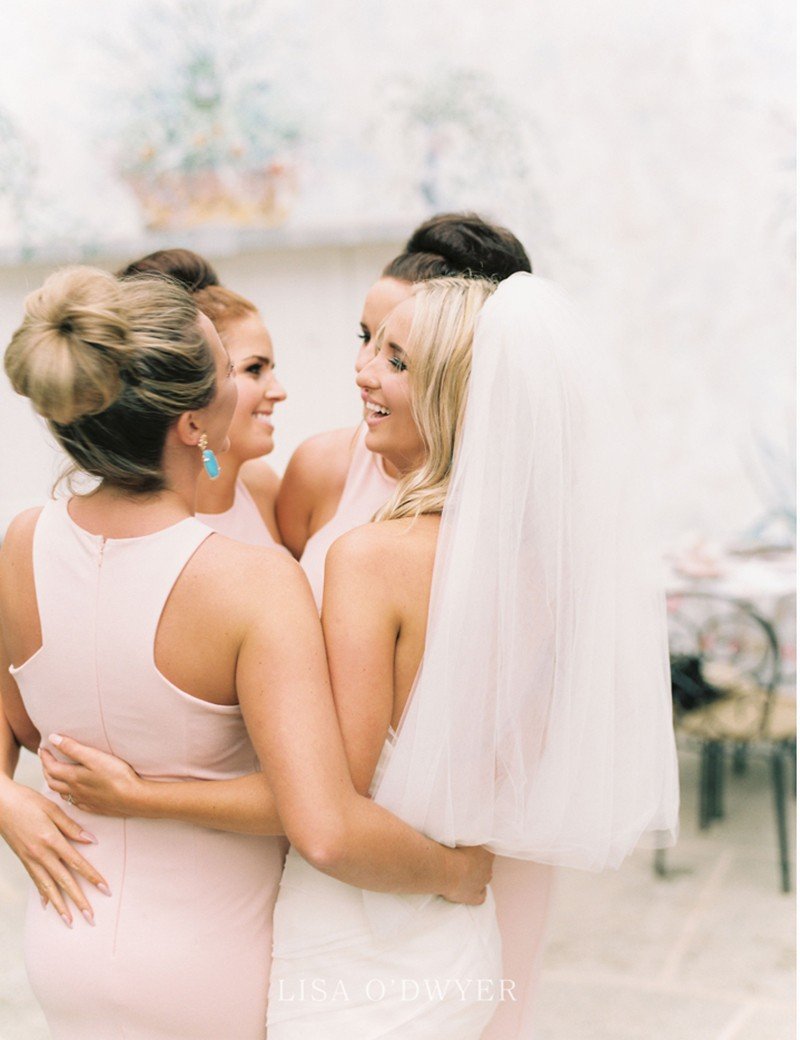 Simple Jewel Floor Length Pearl Pink Mermaid Bridesmaid Dresses PB51
