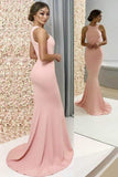 Simple Jewel Floor Length Pearl Pink Mermaid Bridesmaid Dresses PB51