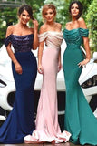 Off Shoulder Mermaid/Trumpet Long Bridesmaid Dress with Sequins PB70
