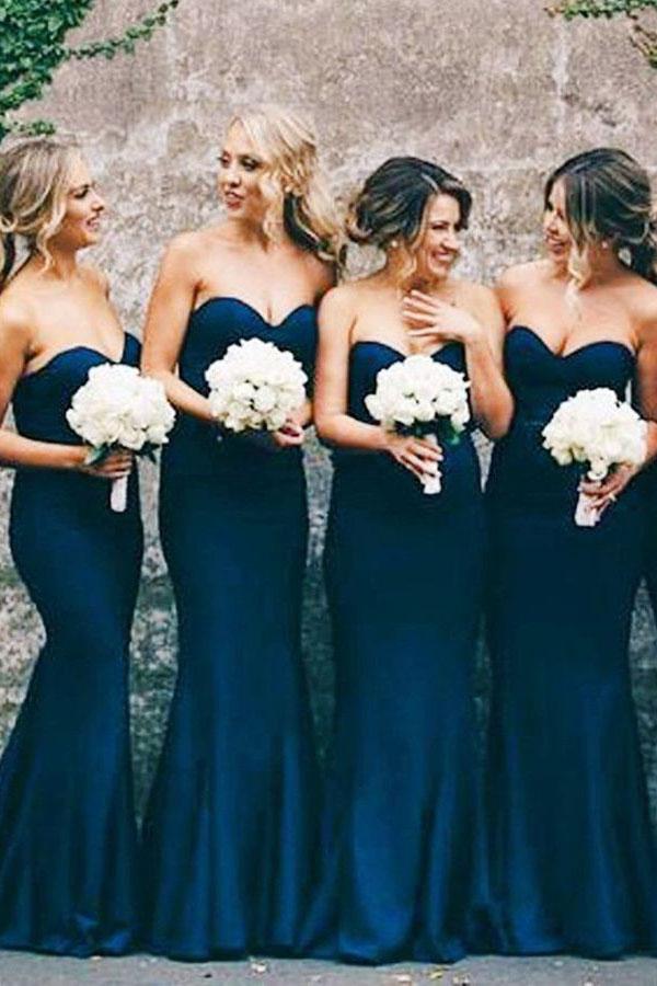 Simple Sweetheart Navy Blue Mermaid Bridesmaid Dresses PB66